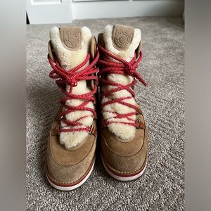 Cole Haan Luke Hiker Womens Leather Wool Lined Wedge Boots